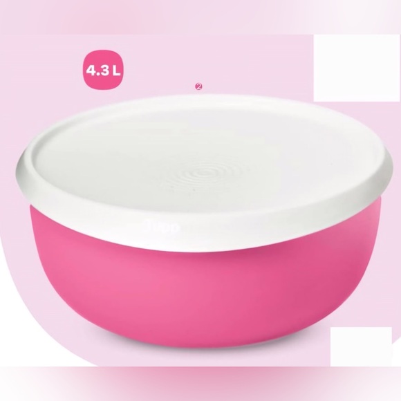 Tupperware Blossom Bowl 4.3 Liter Pink & White Lid - Picture 3 of 5